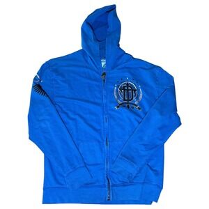 Y2K Affliction Throwdown Premium Size Large Blue Full Zip Jacket MMA Fighting